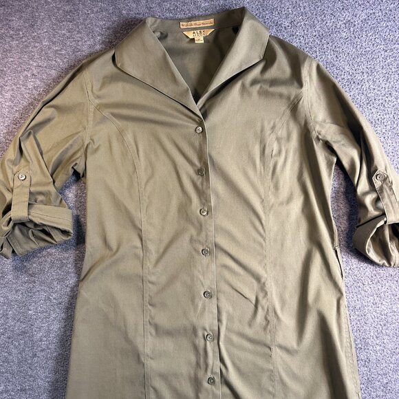 Alex Marie Sz 12 Olive Green Roll Tab Collared Button‎ Sleeves Shirt Dress - Picture 2 of 12